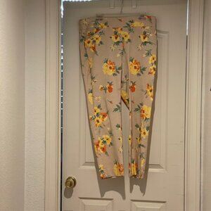 Chico's Size 3  Perfect Stretch Ankle Pant (Tan & Yellow Flowers)